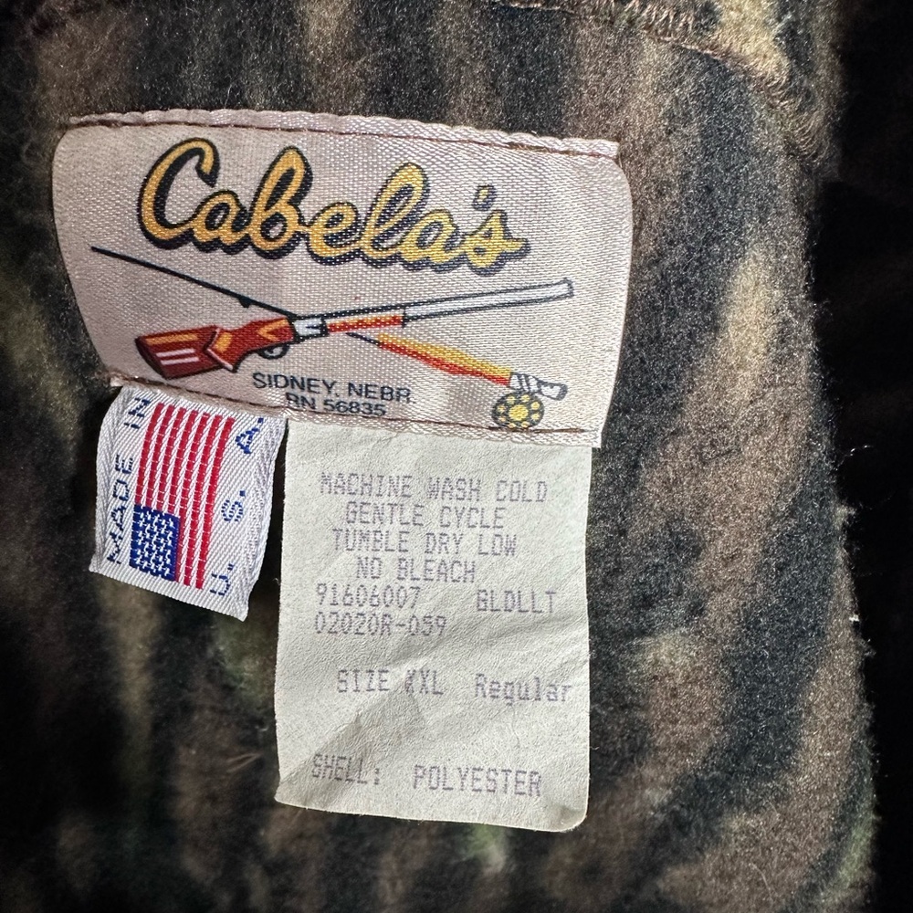 Vintage Cabelas 80’s Tree Bark Camo Full Zip Fleece Jacket w/ Hood - Picture 2 of 12
